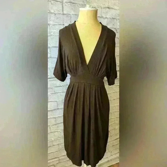 Karen Kane Small Brown Empire Tie Waist Jersey Dress Short Sleeve Knee Length - Picture 7 of 10